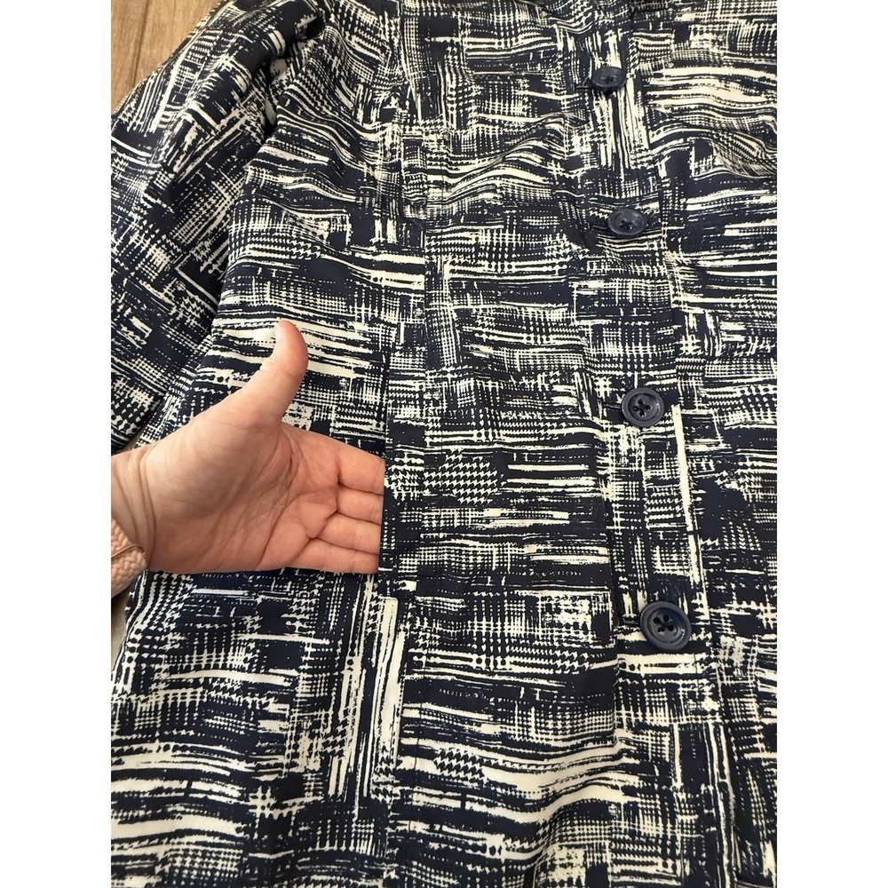 Coldwater Creek Trench Coat Blue/Cream Abstract Belted Mid Length Sz M (10-12) - Picture 9 of 16